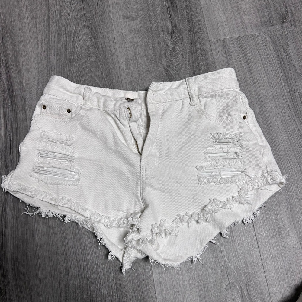 White Distressed Denim Shorts